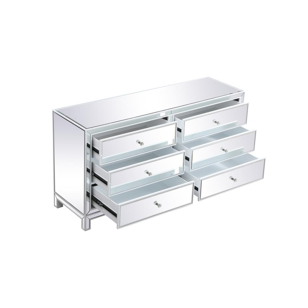 60 Inch Mirrored Six Drawer Cabinet In White. Picture 6