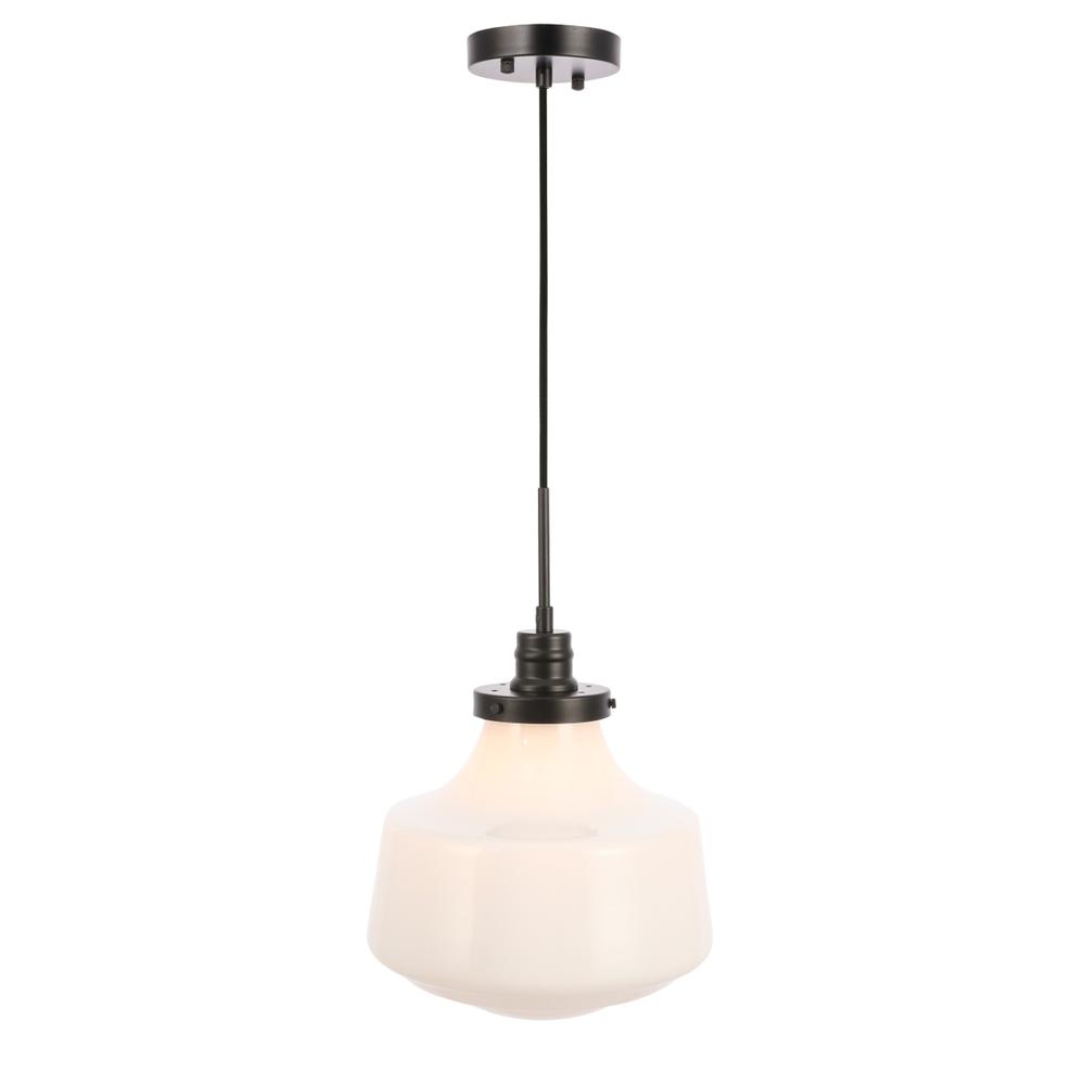 Lyle 1 Light Black And Frosted White Glass Pendant. Picture 1