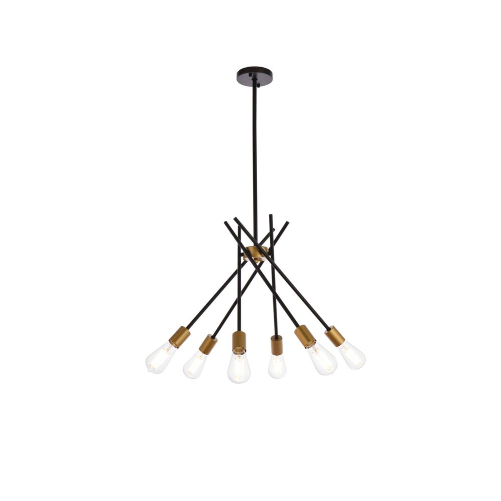 Lucca 23 Inch Pendant In Black And Brass. Picture 1