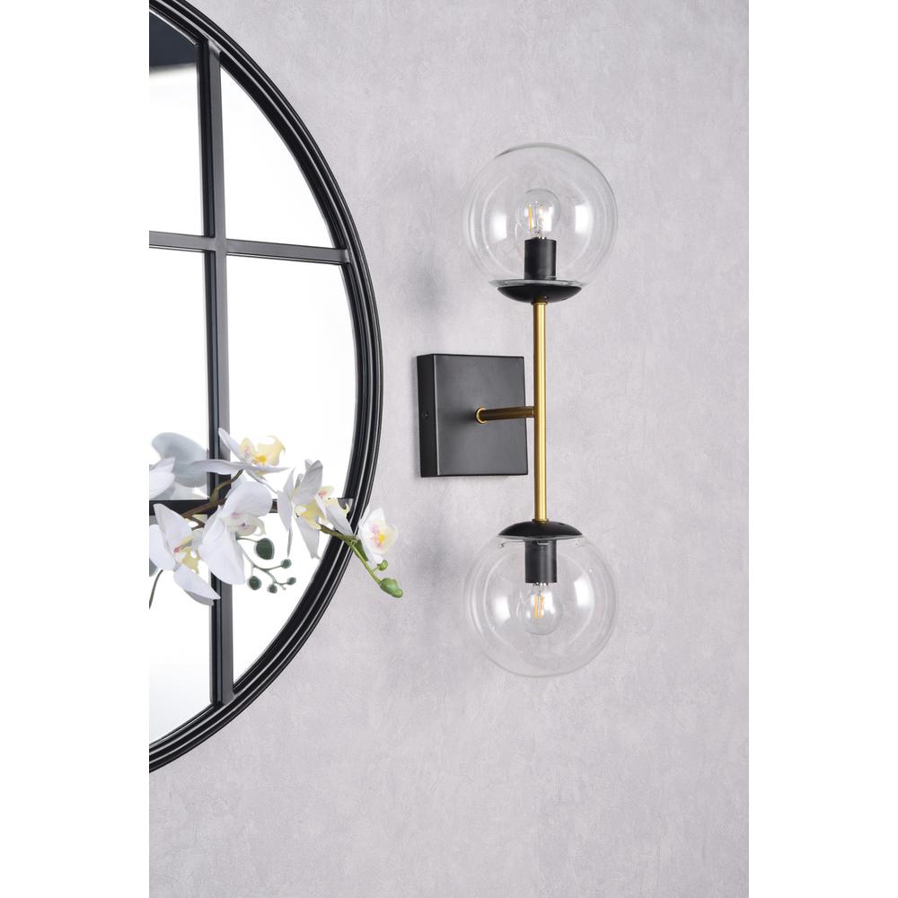 Neri 2 Lights Black And Brass And Clear Glass Wall Sconce. Picture 8