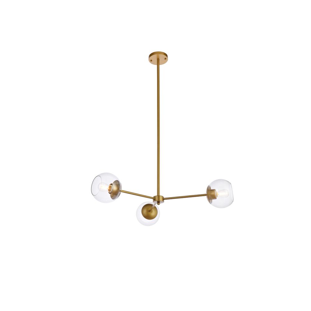 Briggs 32 Inch Pendant In Brass With Clear Shade. Picture 1