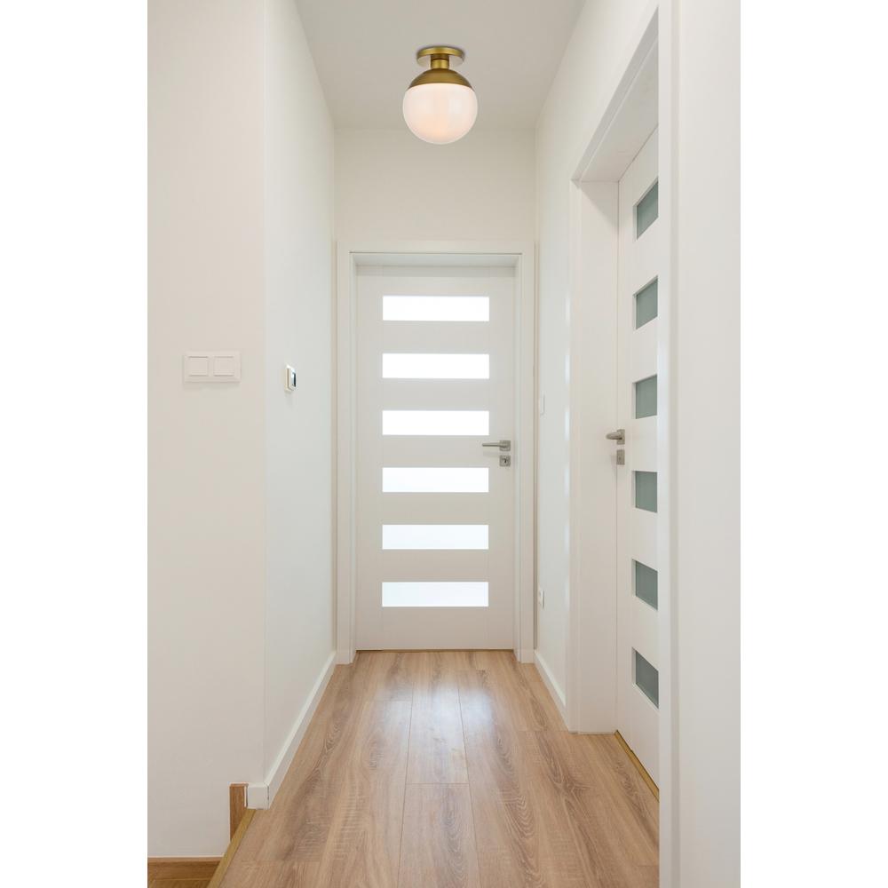 Eclipse 1 Light Brass Flush Mount With Frosted White Glass. Picture 6