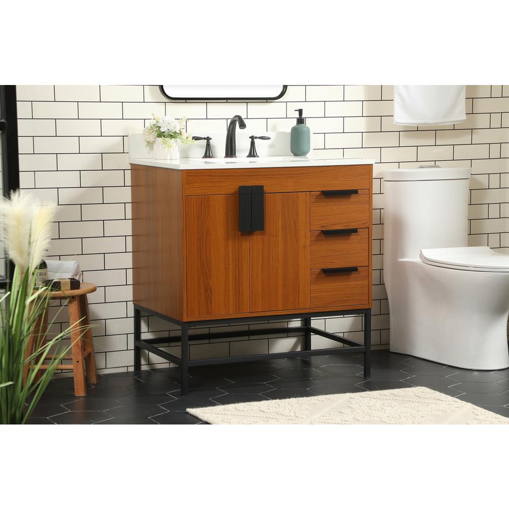 32 Inch Single Bathroom Vanity In Teak With Backsplash. Picture 2
