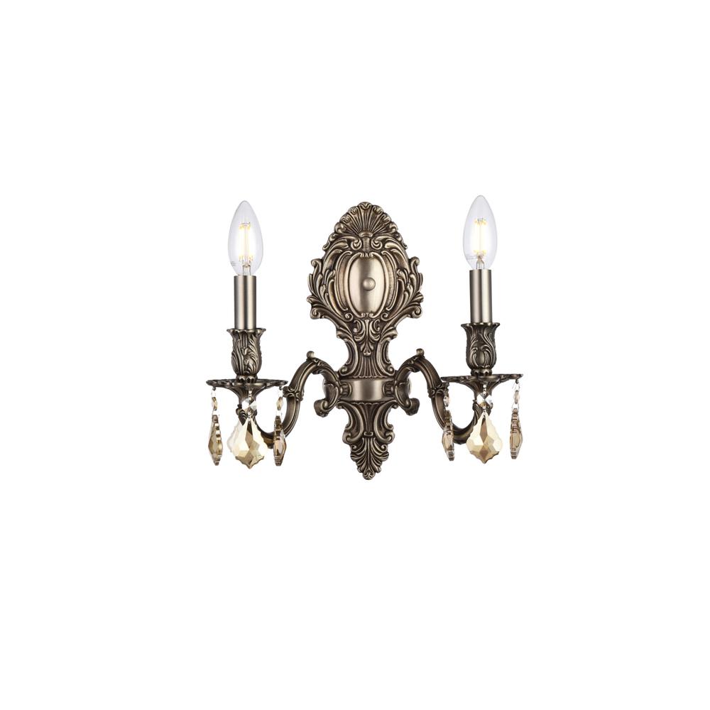 Monarch 2 Light Pewter Wall Sconce Golden Teak (Smoky) Royal Cut Crystal. Picture 1