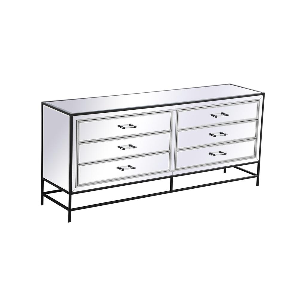 James 72 In. Mirrored Six Drawer Chest In Black. Picture 5