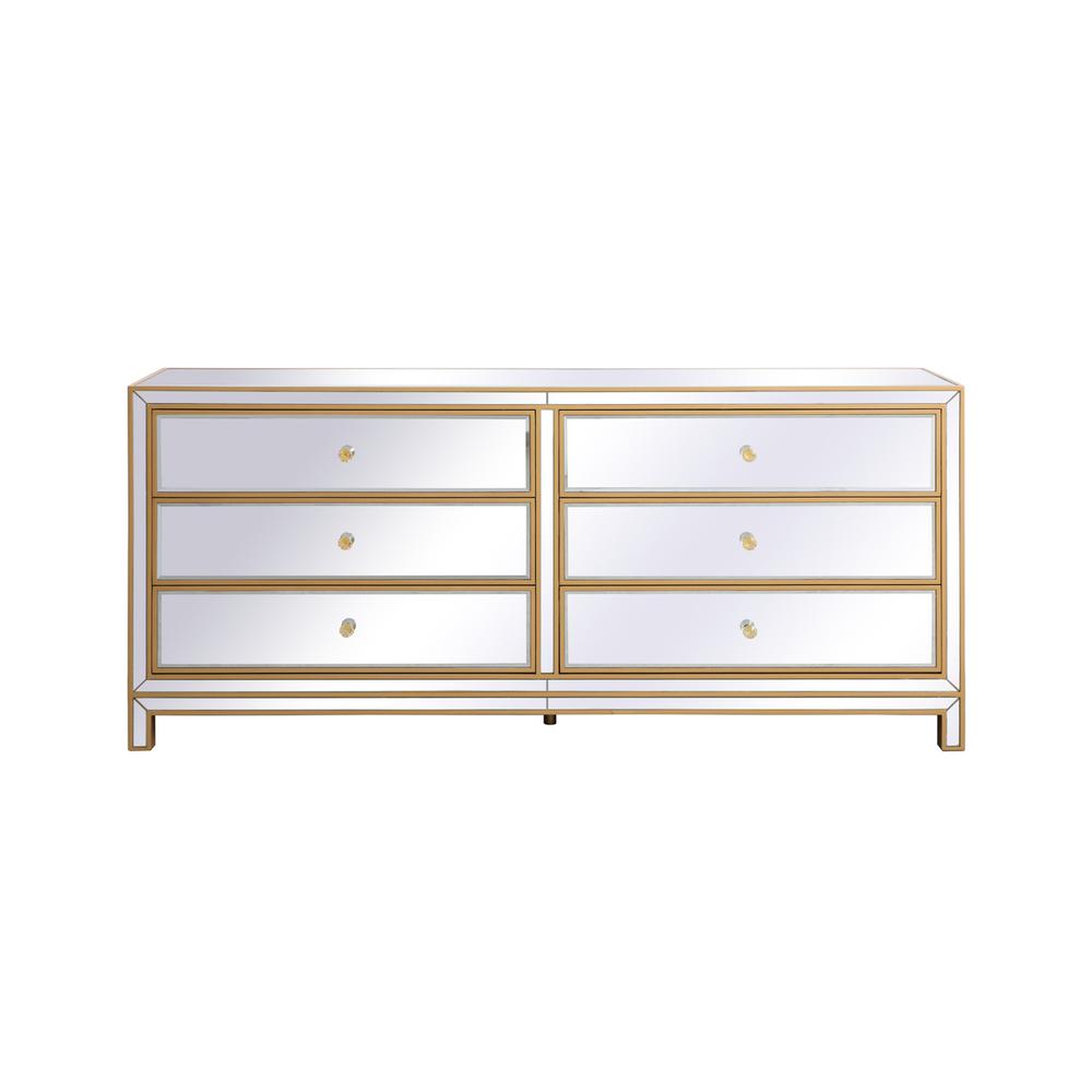 Reflexion 72 In. Mirrored Six Drawer Chest In Gold. Picture 1