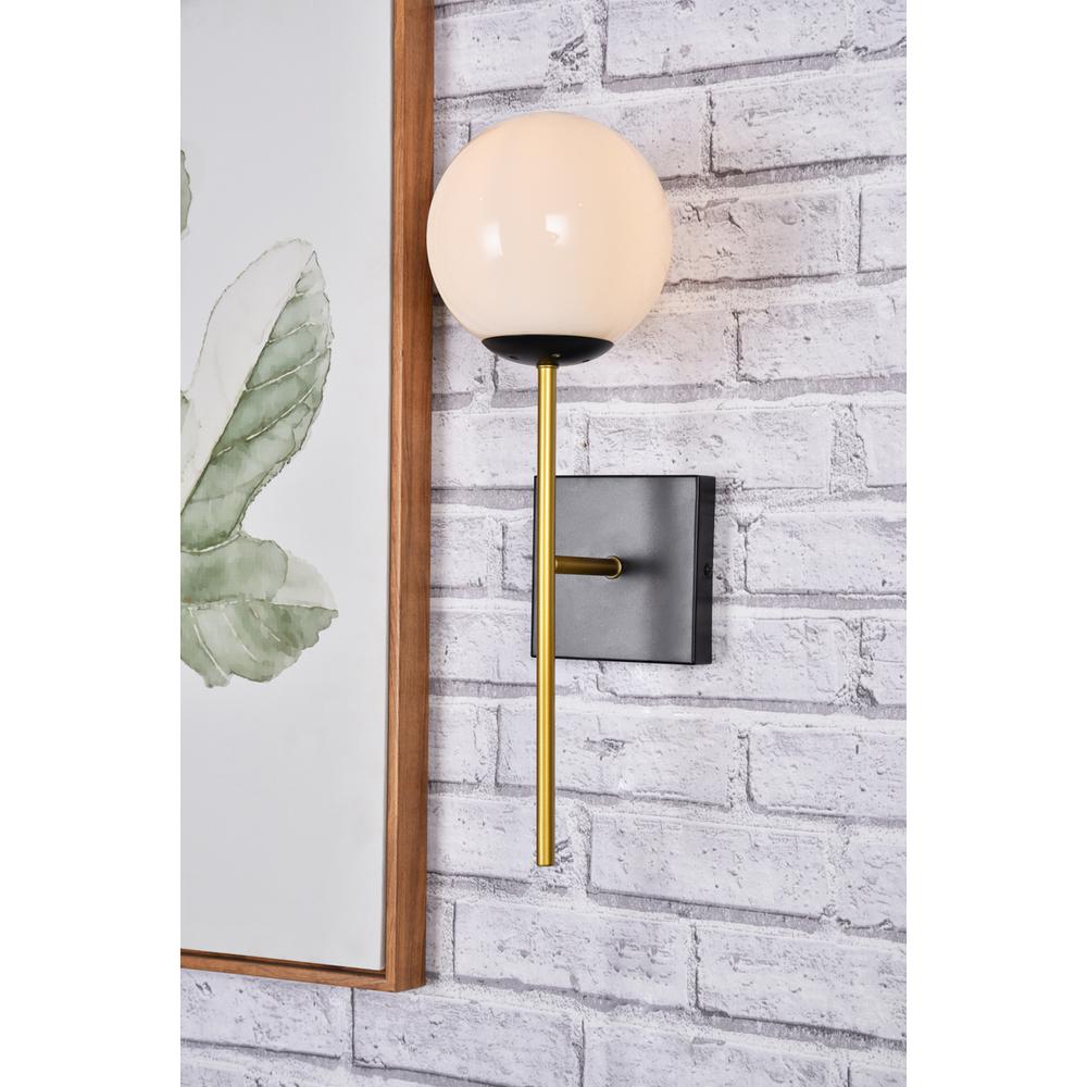 Neri 1 Light Black And Brass And White Glass Wall Sconce. Picture 8