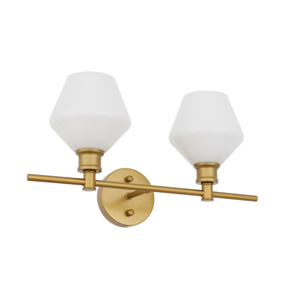 Gene 2 Light Brass And Frosted White Glass Wall Sconce. Picture 6