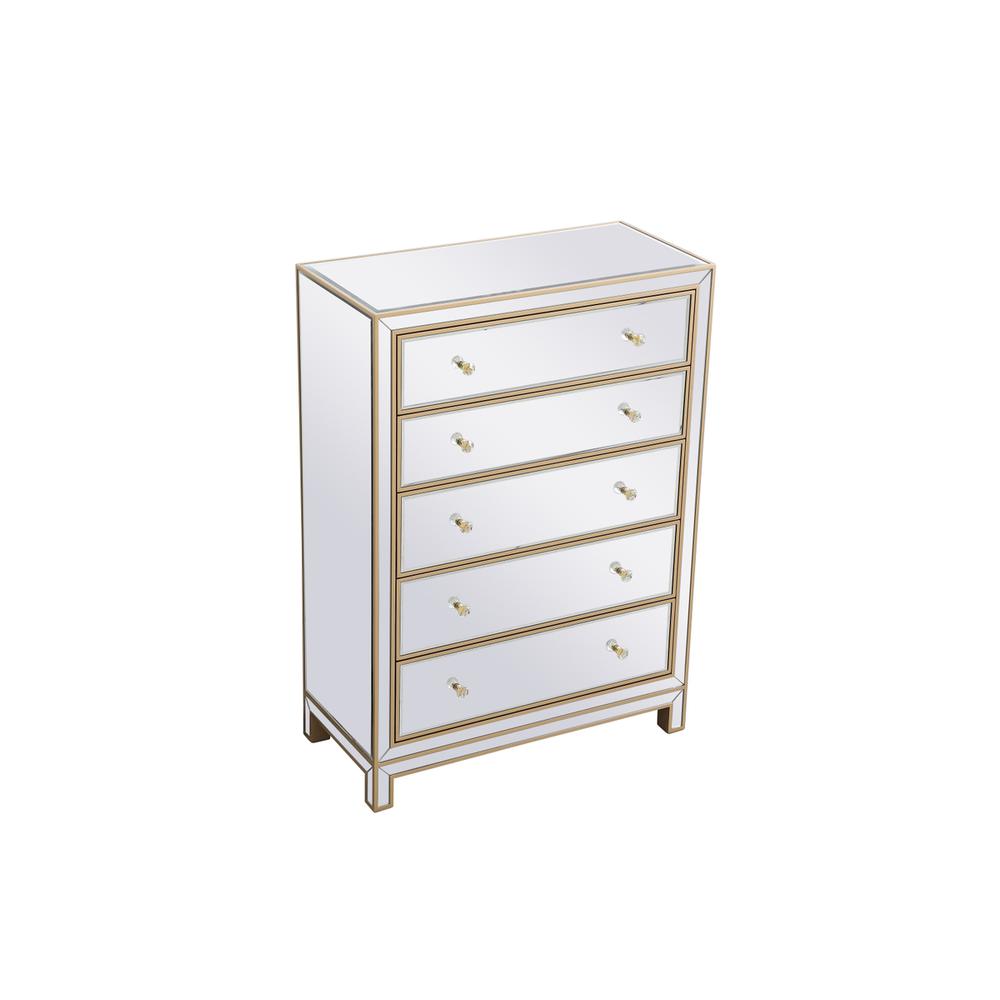 34 Inch Mirrored Five Drawer Cabinet In Gold. Picture 5
