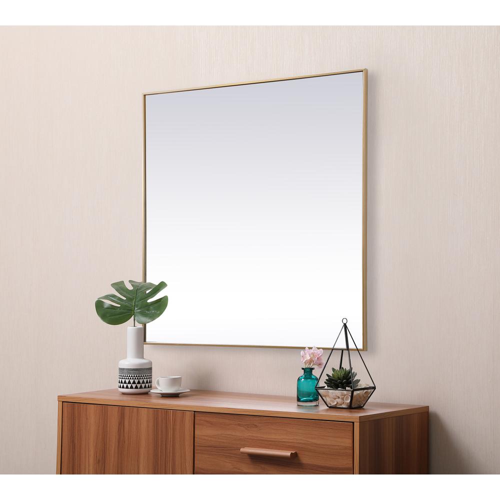 Metal Frame Square Mirror 48 Inch In Brass. Picture 4