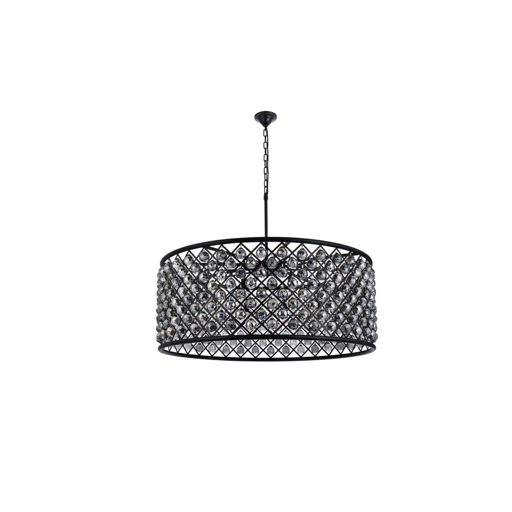 Madison 10 Light Matte Black Chandelier Silver Shade (Grey) Royal Cut Crystal. Picture 6