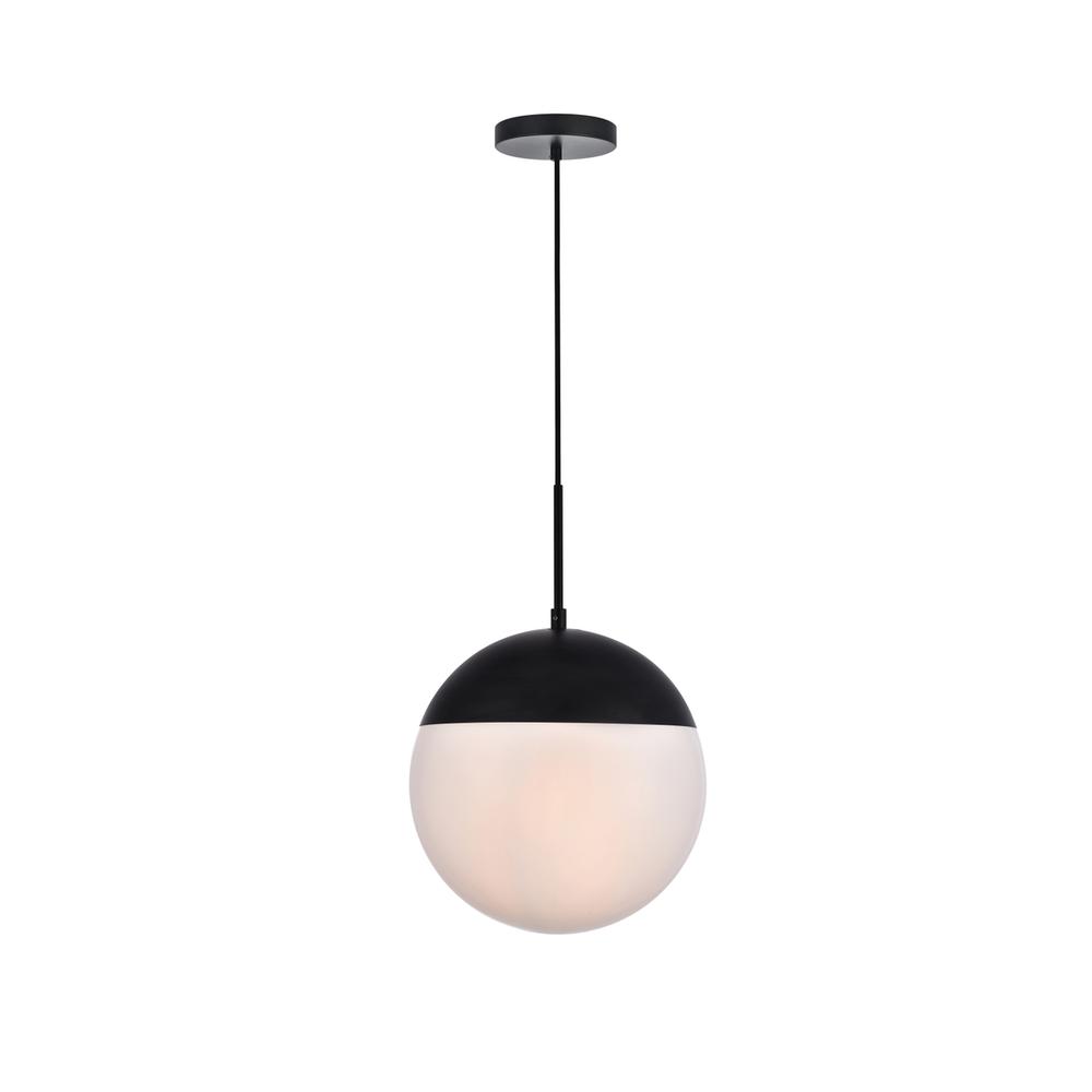 Eclipse 1 Light Black Pendant With Frosted White Glass. Picture 1