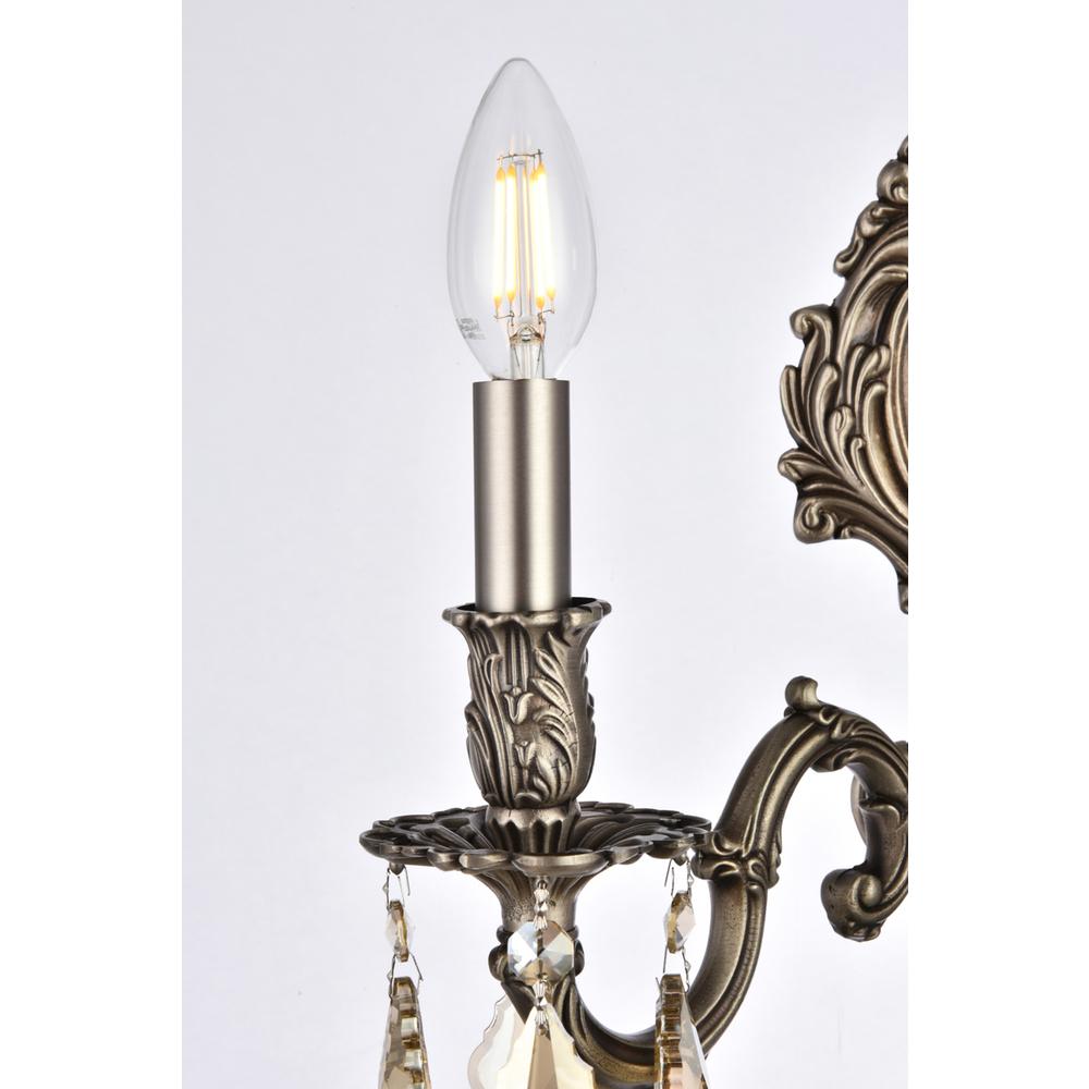 Monarch 2 Light Pewter Wall Sconce Golden Teak (Smoky) Royal Cut Crystal. Picture 3