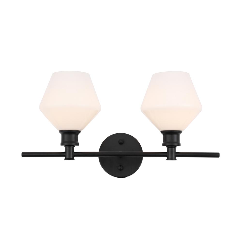 Gene 2 Light Black And Frosted White Glass Wall Sconce. Picture 1