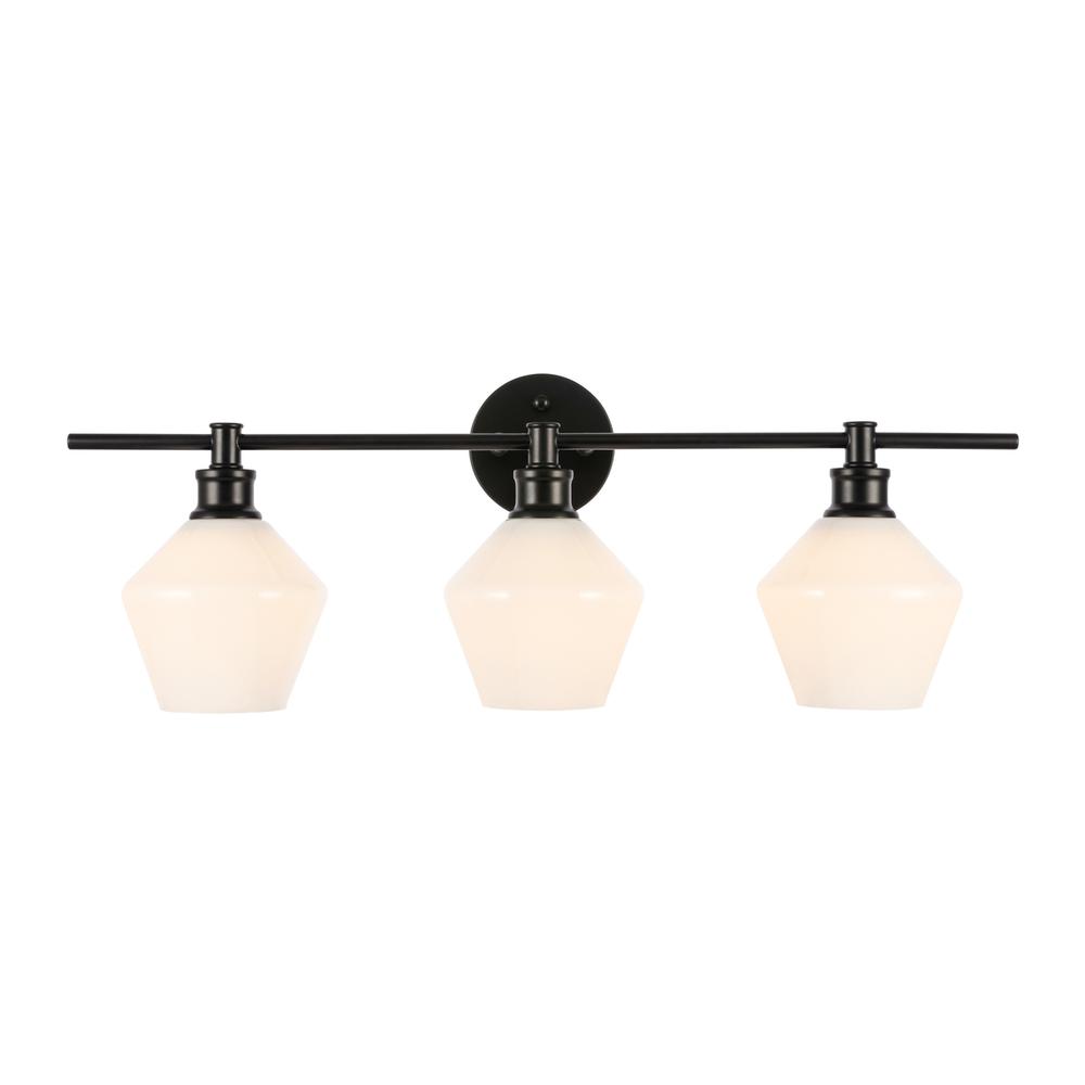 Gene 3 Light Black And Frosted White Glass Wall Sconce. Picture 9