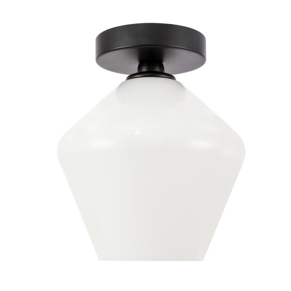 Gene 1 Light Black And Frosted White Glass Flush Mount. Picture 2