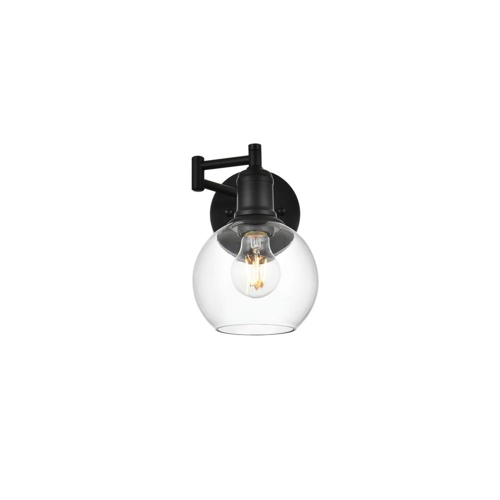 Davian 1 Light Black And Clear Swing Arm Wall Sconce. Picture 1