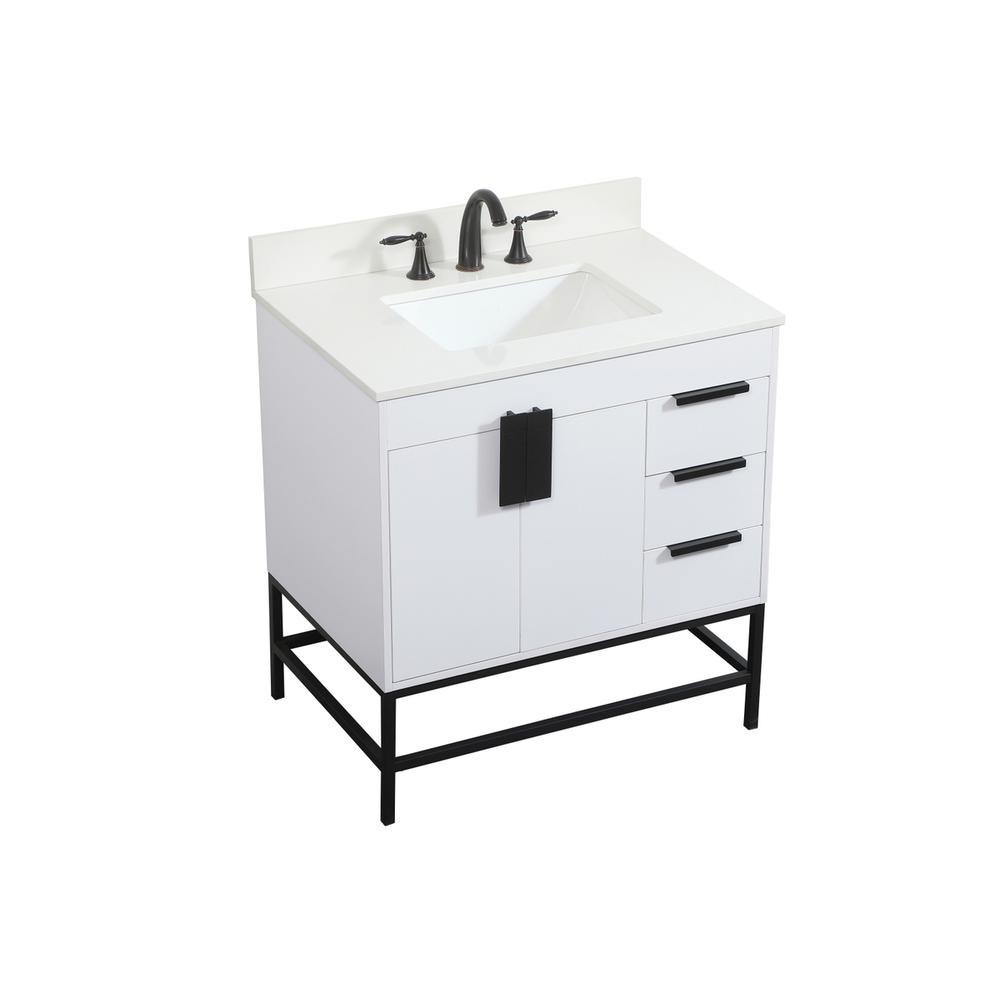 32 Inch Single Bathroom Vanity In White With Backsplash. Picture 8