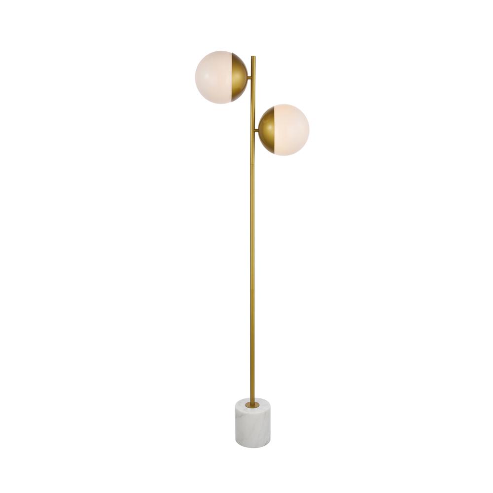Eclipse 2 Lights Brass Floor Lamp With Frosted White Glass. Picture 1