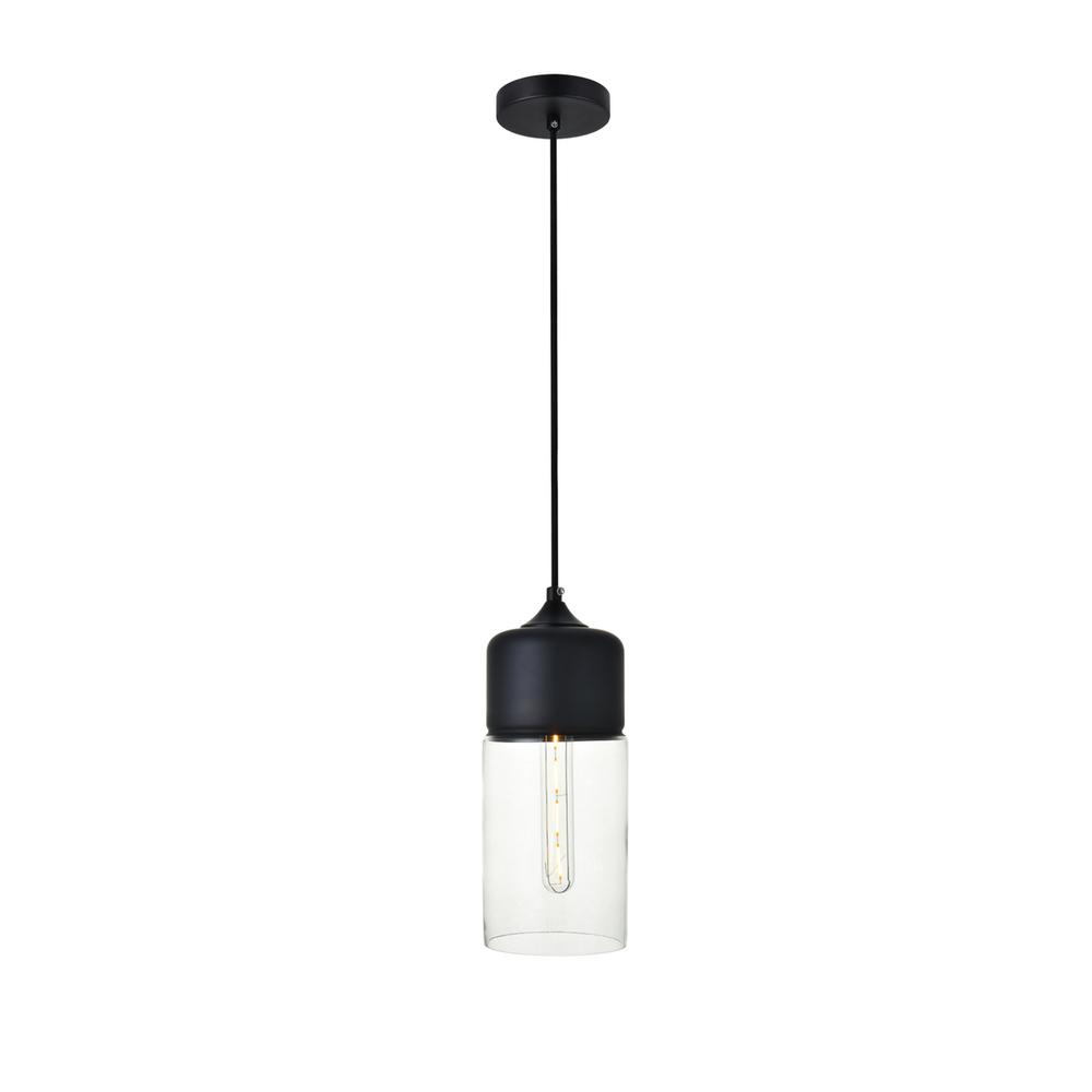Ashwell 1 Light Black Pendant With Clear Glass. Picture 1