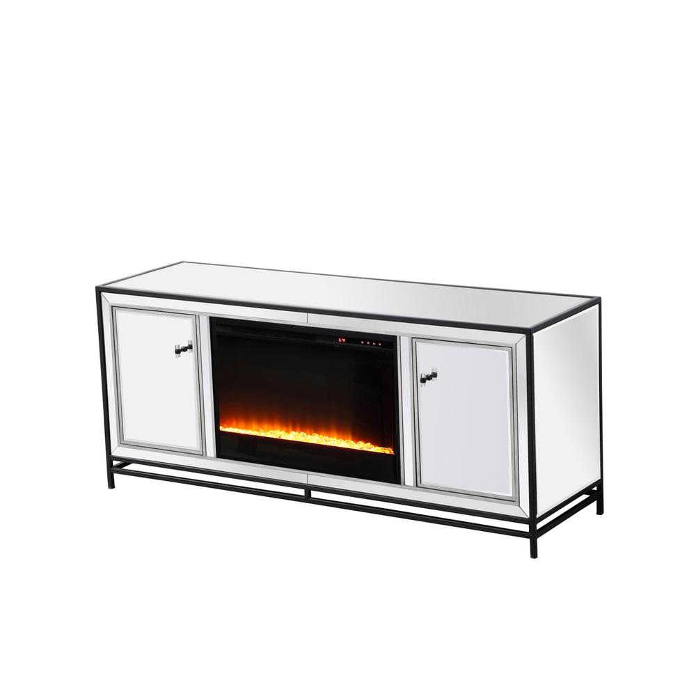 James 60 In. Mirrored Tv Stand With Crystal Fireplace In Black. Picture 7