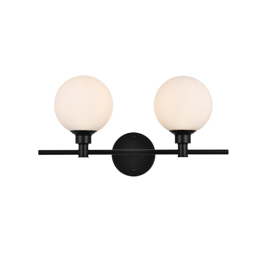 Cordelia 2 Light Black And Frosted White Bath Sconce. Picture 1