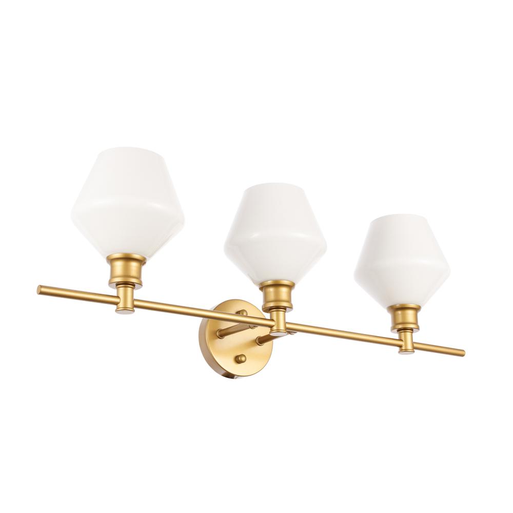 Gene 3 Light Brass And Frosted White Glass Wall Sconce. Picture 6
