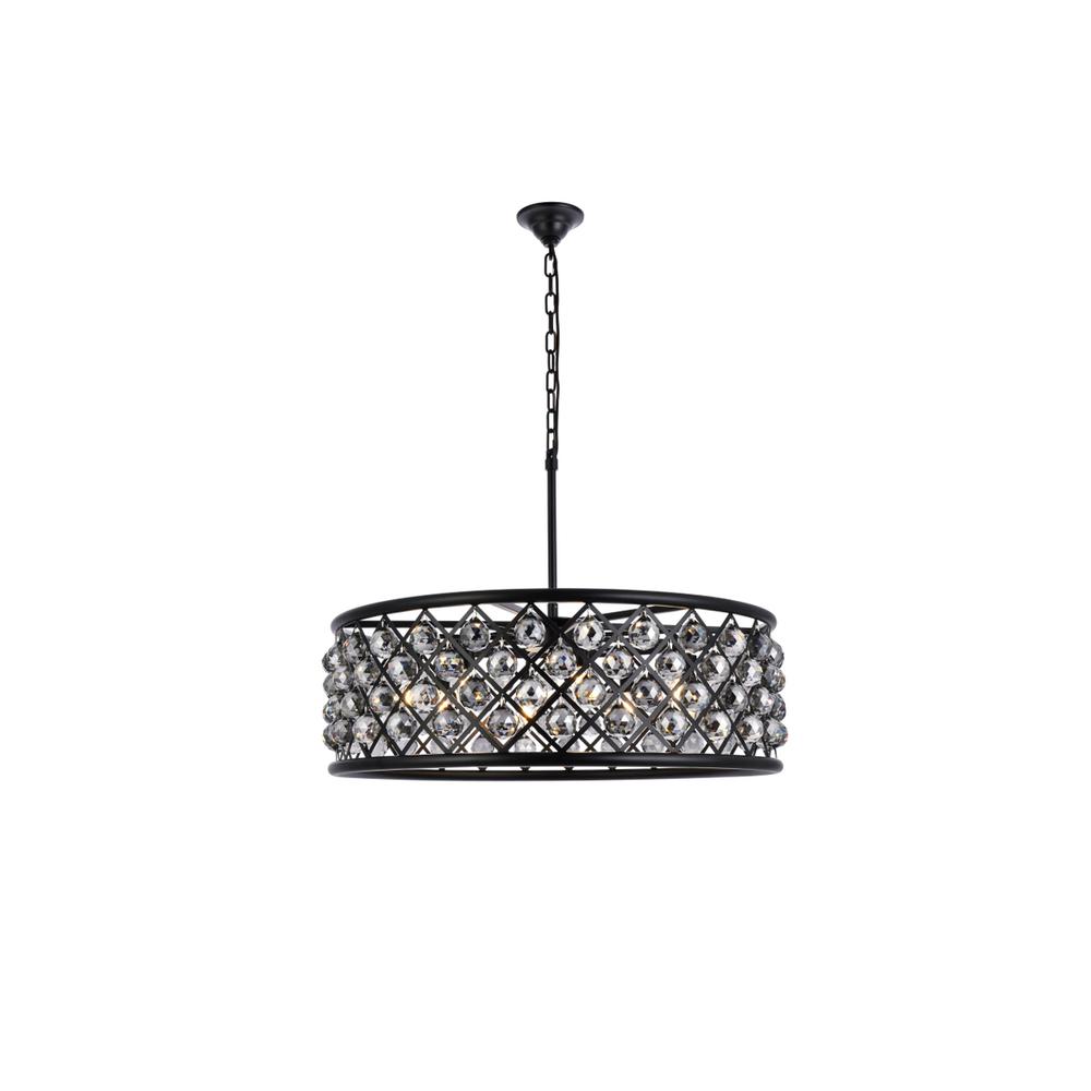 Madison 8 Light Matte Black Chandelier Silver Shade (Grey) Royal Cut Crystal. Picture 1