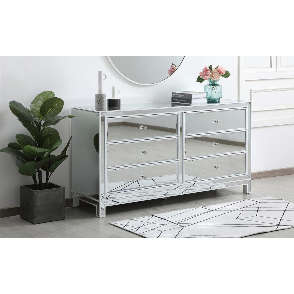 60 Inch Mirrored Six Drawer Cabinet In White. Picture 2