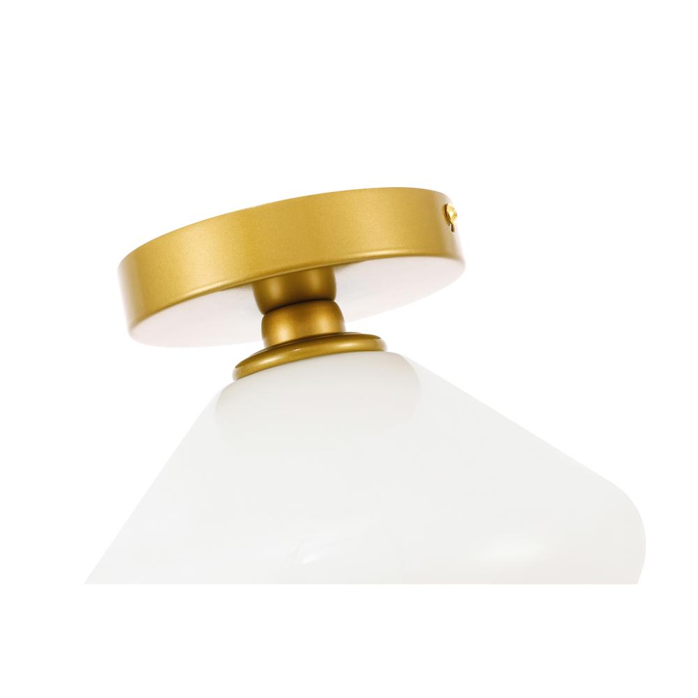 Gene 1 Light Brass And Frosted White Glass Flush Mount. Picture 10