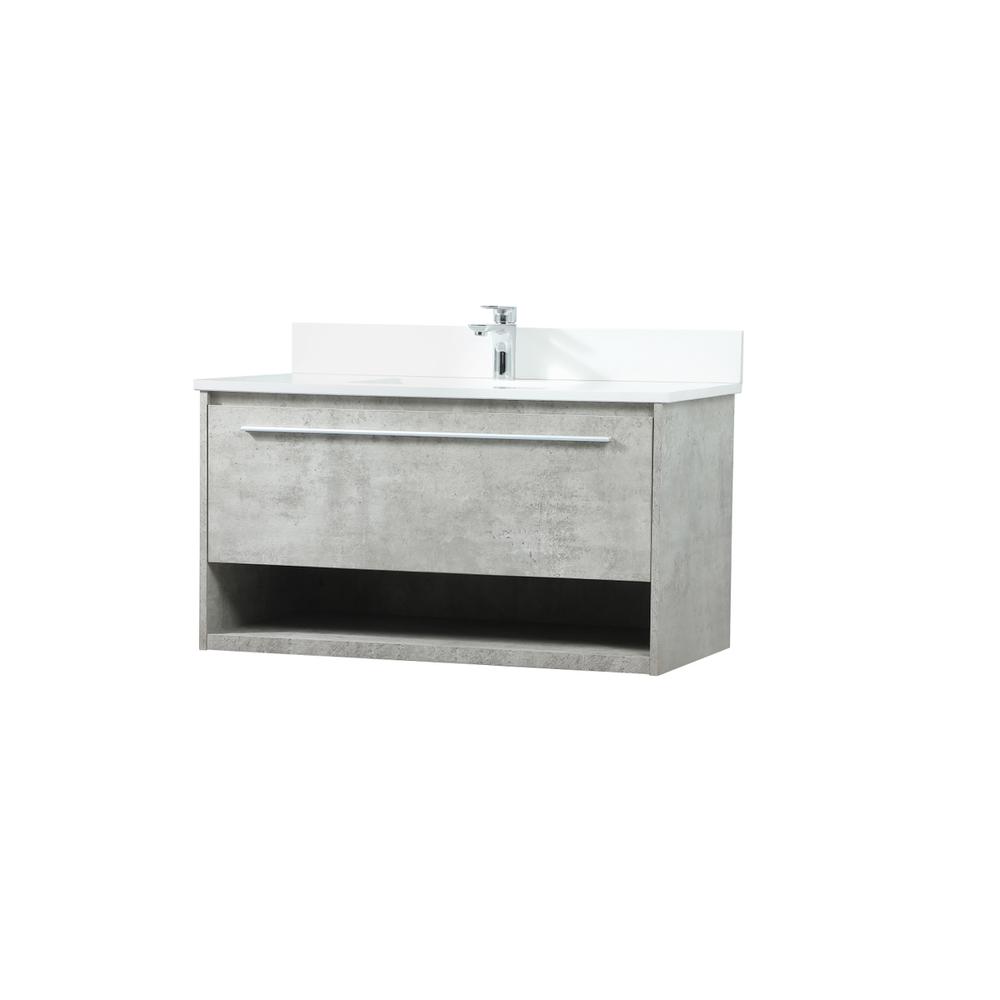 36 Inch Single Bathroom Vanity In Concrete Grey With Backsplash. Picture 7