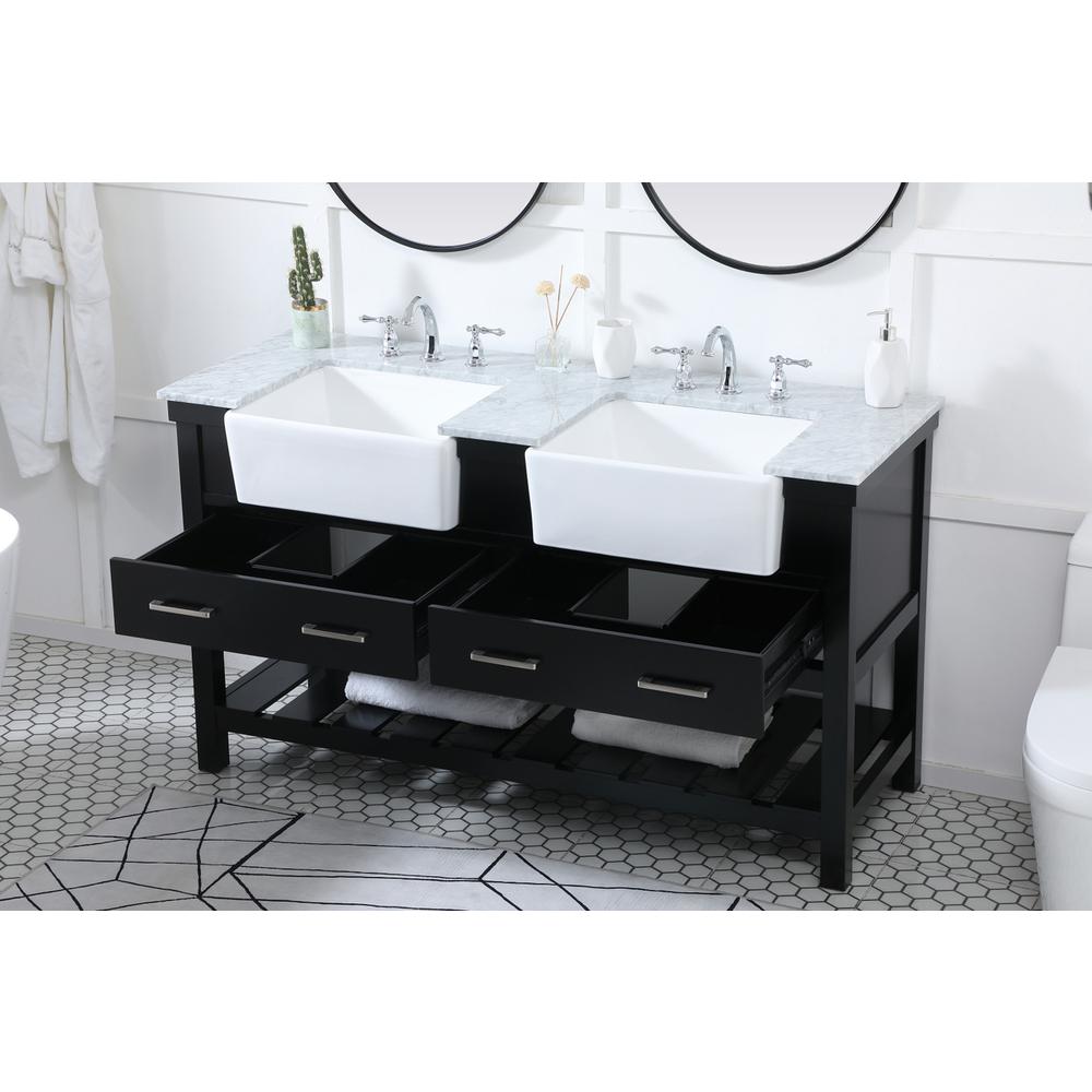 60 Inch Double Bathroom Vanity In Black. Picture 3