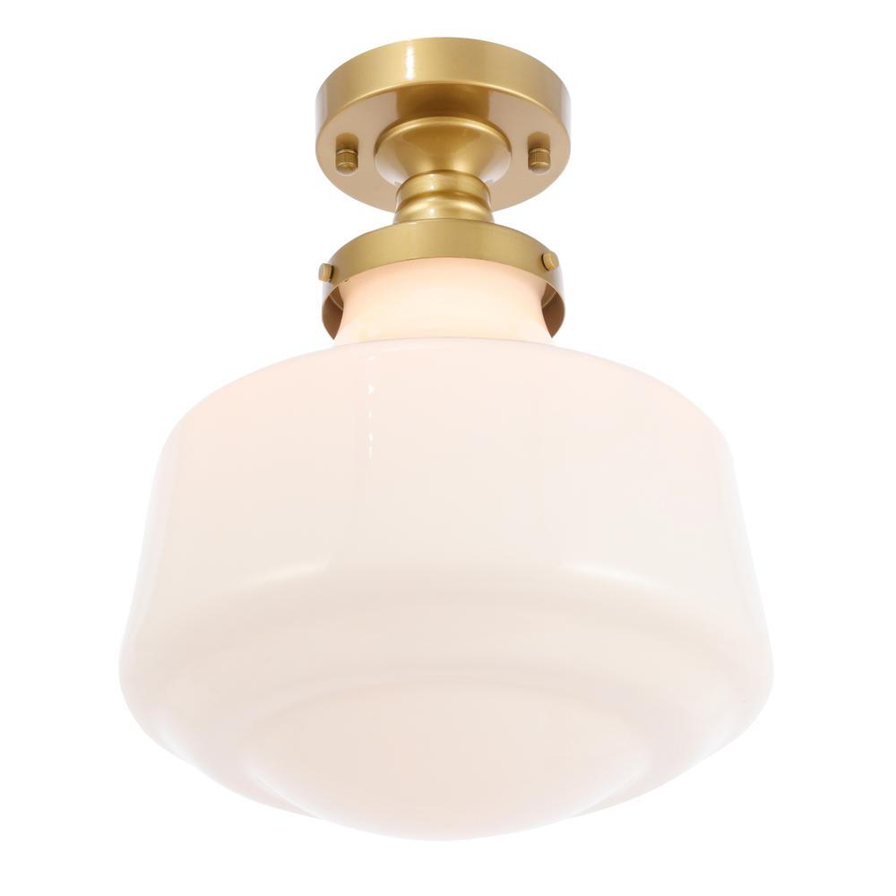Lyle 1 Light Brass And Frosted White Glass Flush Mount. Picture 6