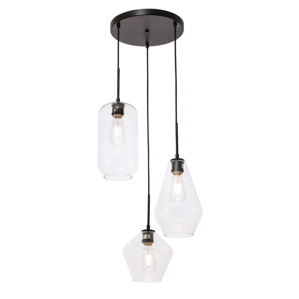 Gene 3 Light Black And Clear Glass Pendant. Picture 7