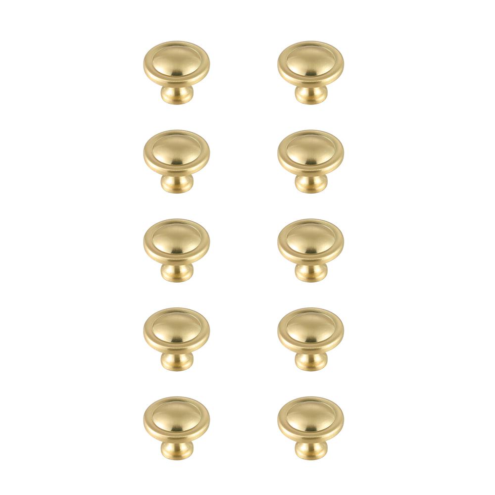 Garlande 1.2" Diameter Brushed Gold Mushroom Knob Multipack (Set Of 10). Picture 1
