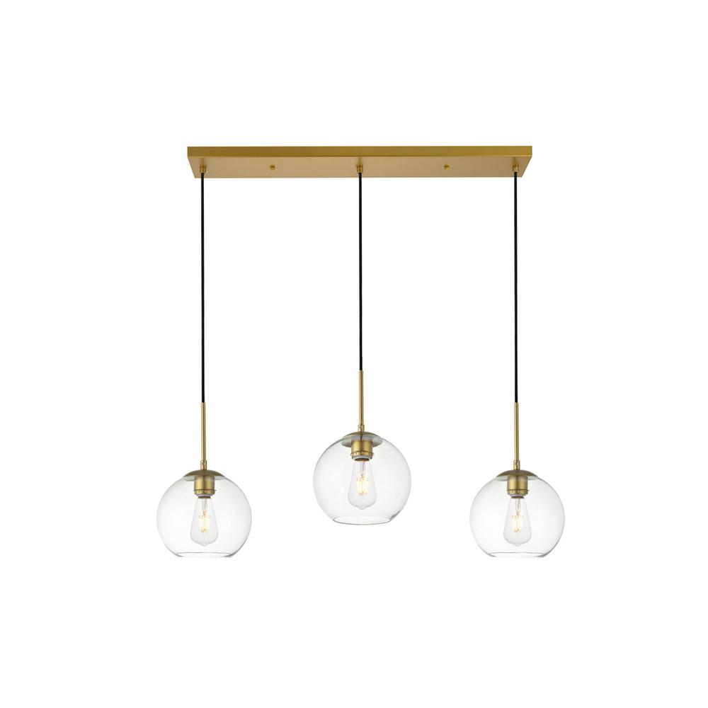 Baxter 3 Lights Brass Pendant With Clear Glass. Picture 1