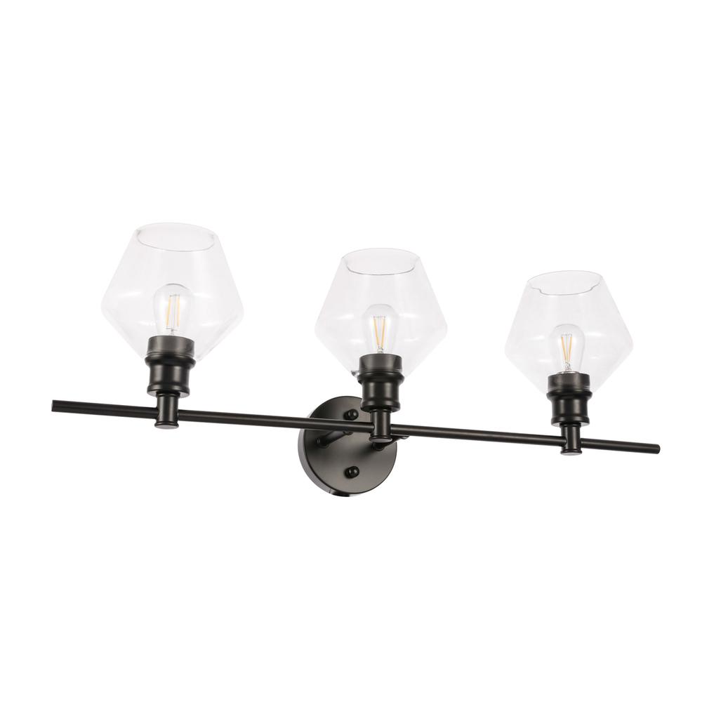 Gene 3 Light Black And Clear Glass Wall Sconce. Picture 4