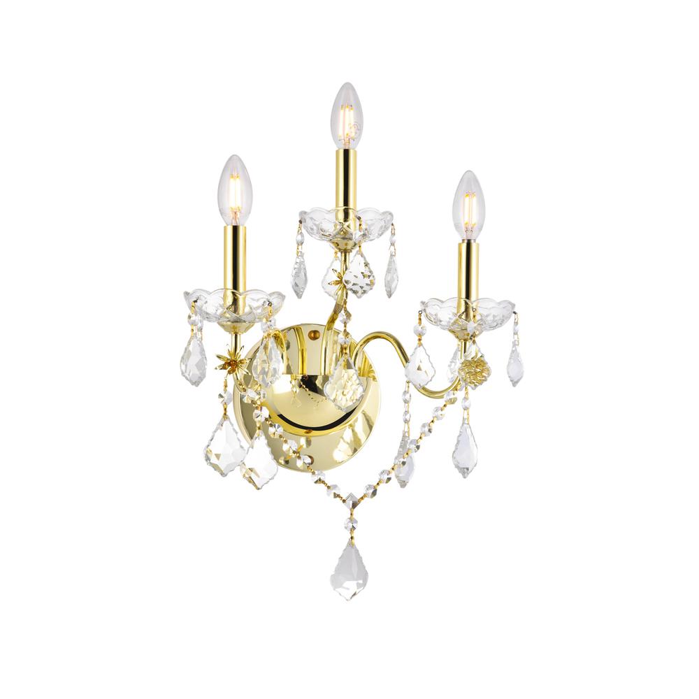 St. Francis 3 Light Gold Wall Sconce Clear Royal Cut Crystal. Picture 5