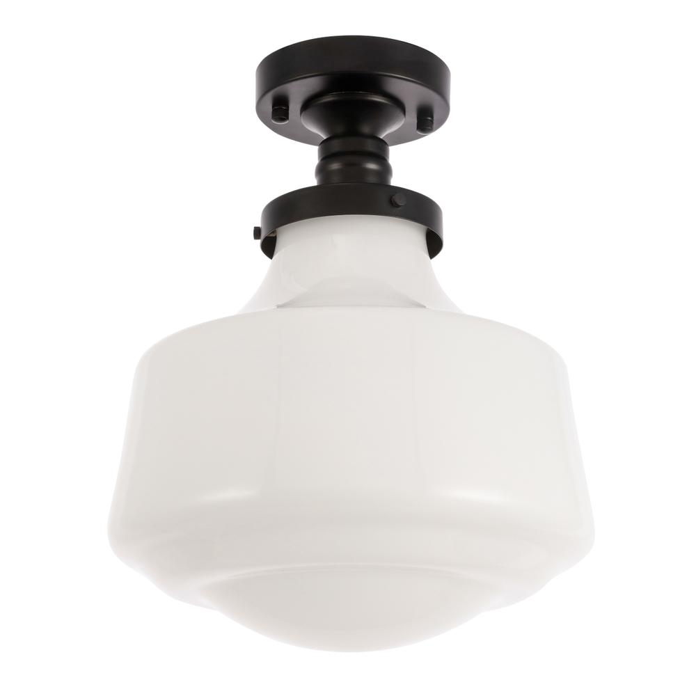 Lyle 1 Light Black And Frosted White Glass Flush Mount. Picture 4