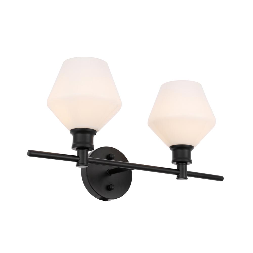 Gene 2 Light Black And Frosted White Glass Wall Sconce. Picture 5