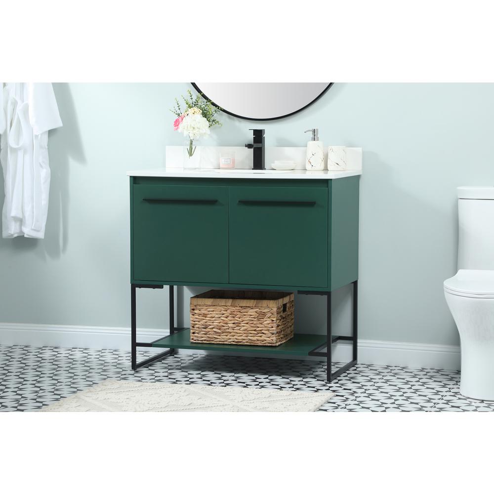 36 Inch Single Bathroom Vanity In Green With Backsplash. Picture 2