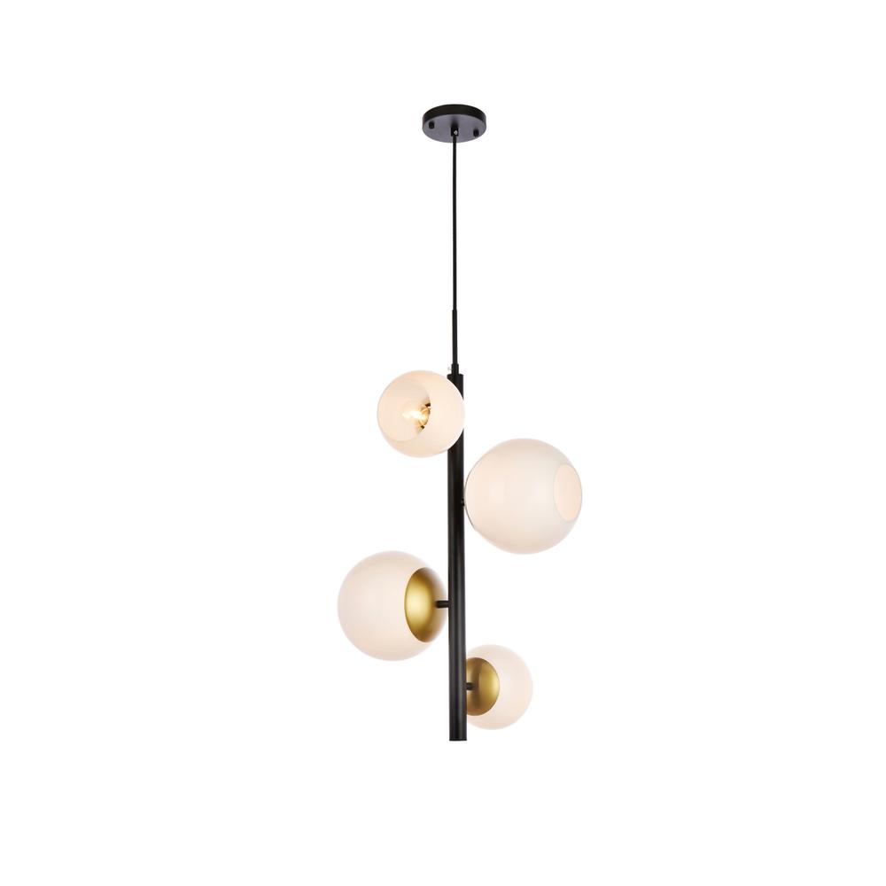 Wells 18 Inch Pendant In Black And Brass With White Shade. Picture 1