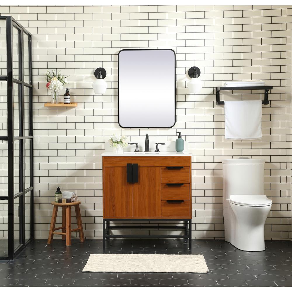 32 Inch Single Bathroom Vanity In Teak With Backsplash. Picture 4