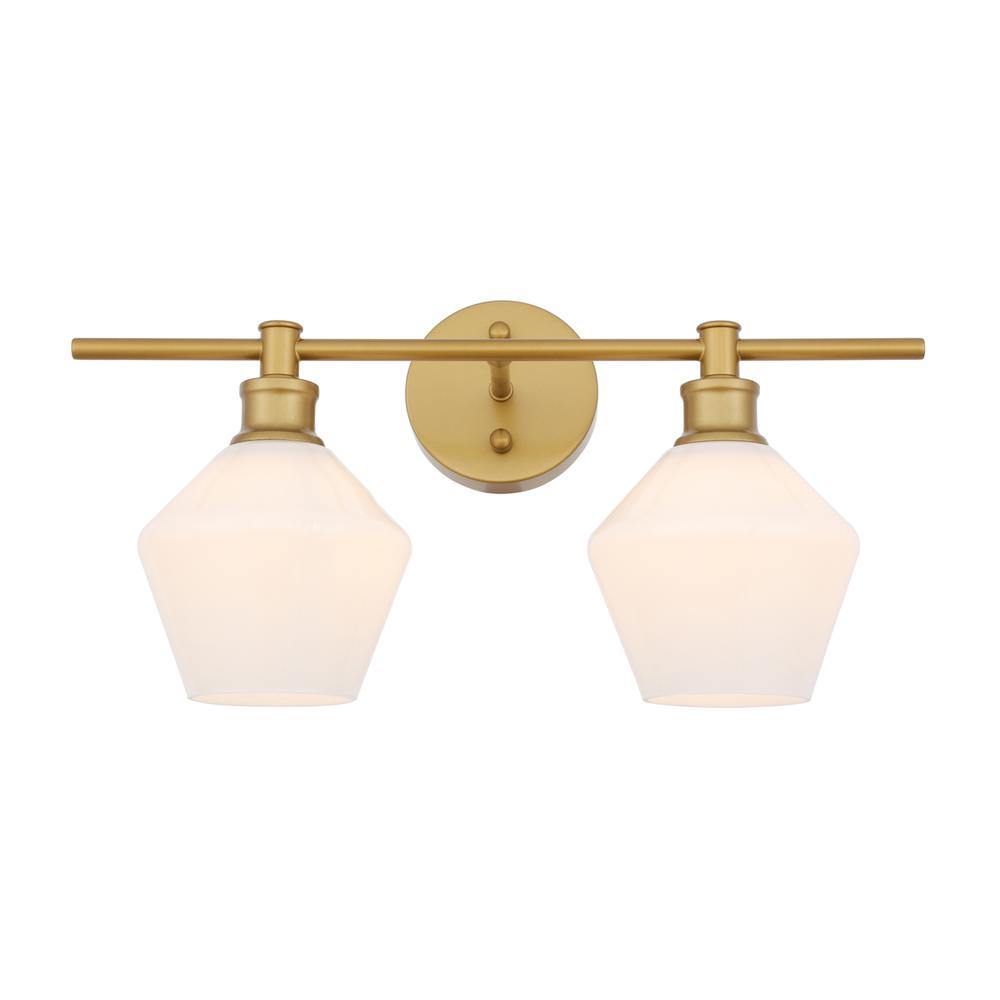 Gene 2 Light Brass And Frosted White Glass Wall Sconce. Picture 11