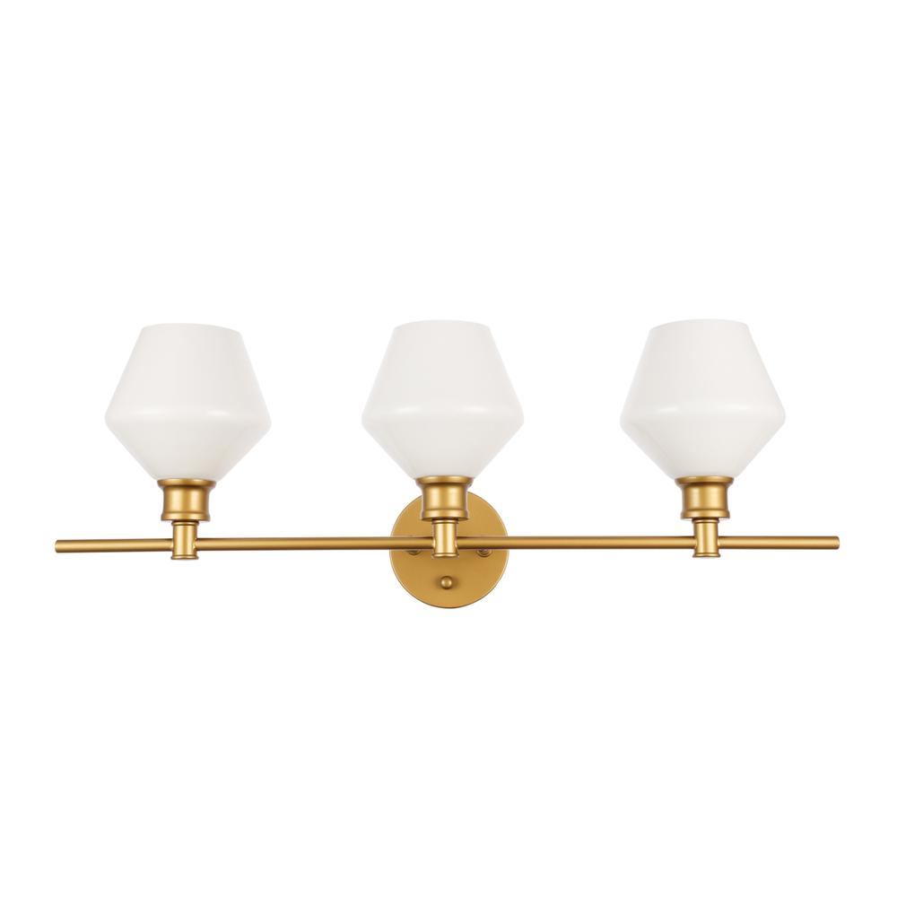 Gene 3 Light Brass And Frosted White Glass Wall Sconce. Picture 2