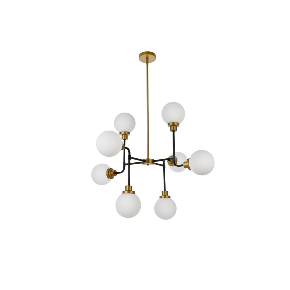 Hanson 8 Lights Pendant In Black With Brass With Frosted Shade. Picture 6