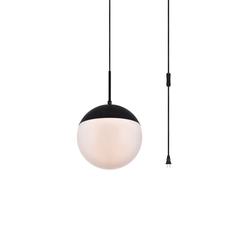 Eclipse 1 Light Black Plug In Pendant With Frosted White Glass. Picture 2