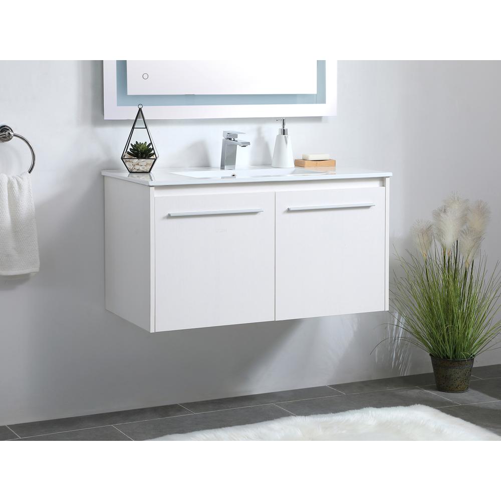 36 Inch  Single Bathroom Floating Vanity In White. Picture 2
