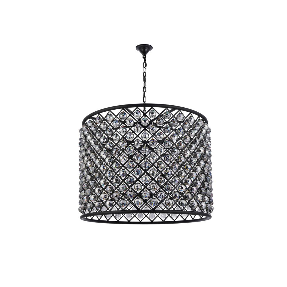 Madison 12 Light Matte Black Chandelier Silver Shade (Grey) Royal Cut Crystal. Picture 6