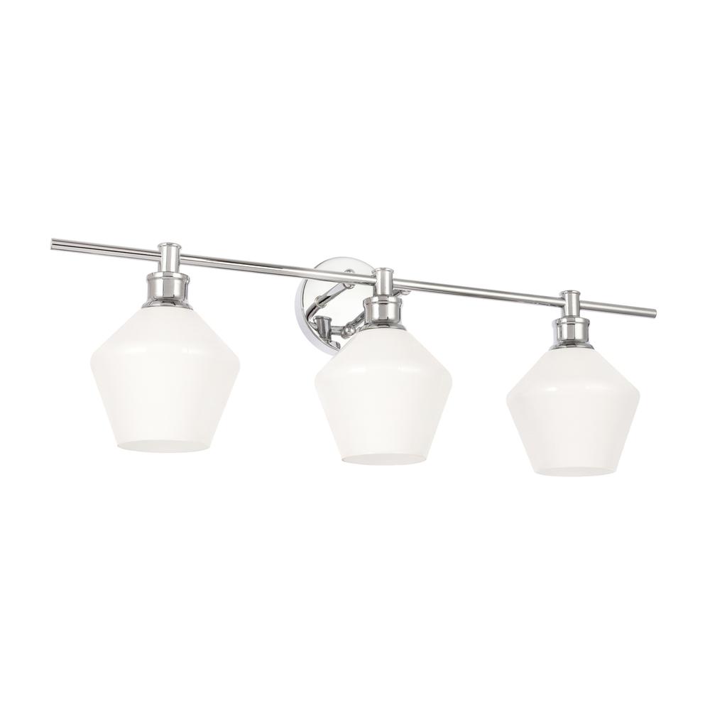 Gene 3 Light Chrome And Frosted White Glass Wall Sconce. Picture 12
